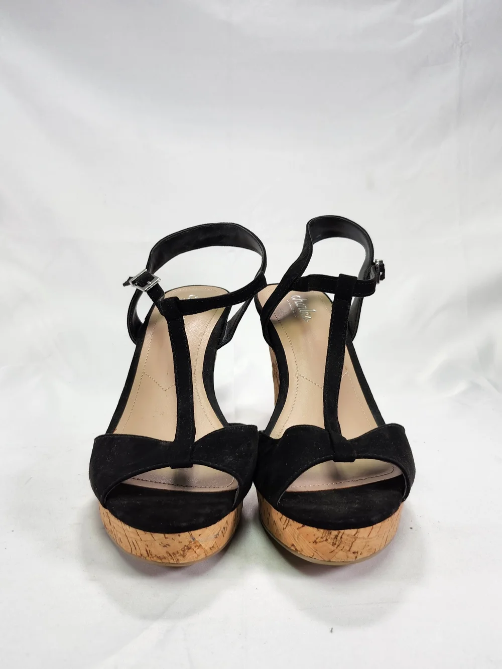 Charles By Charles David Black Suede Cork Wedge Sandals